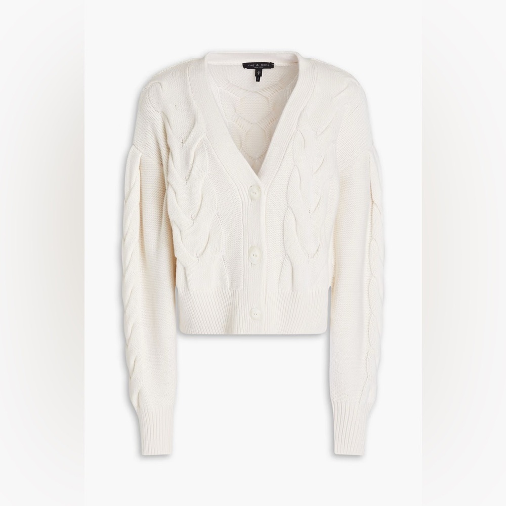 Rag & Bone Taylor Cotton Cashmere Cable Knit Cardigan Ivory XS NWT Luxe Soft